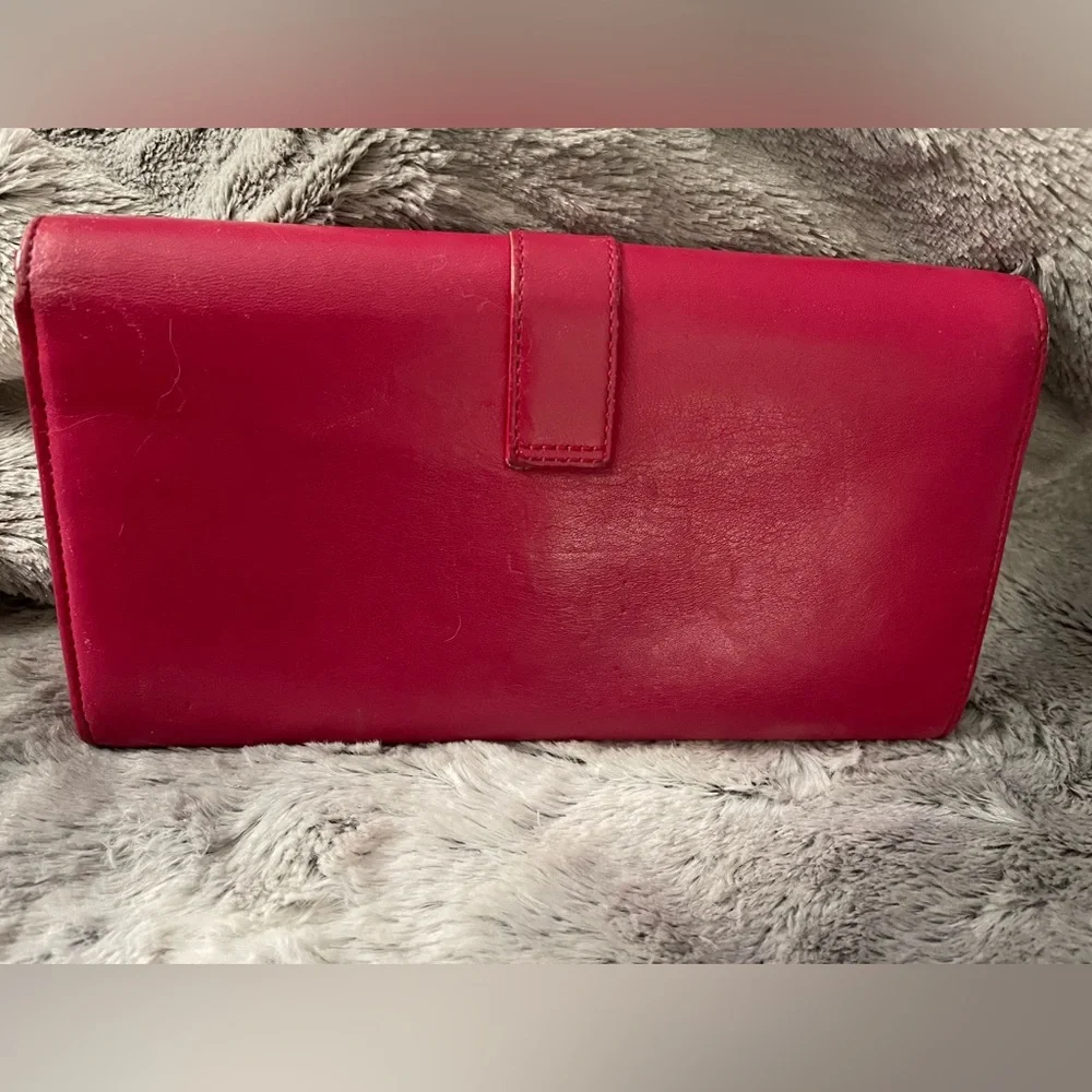 YSL Saint Laurent Paris Calfskin Y Line Flap Wallet Long Leather Pink Fuchsia - Picture 3 of 12